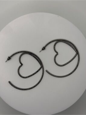 Heart Hoop Earrings - Black Finish